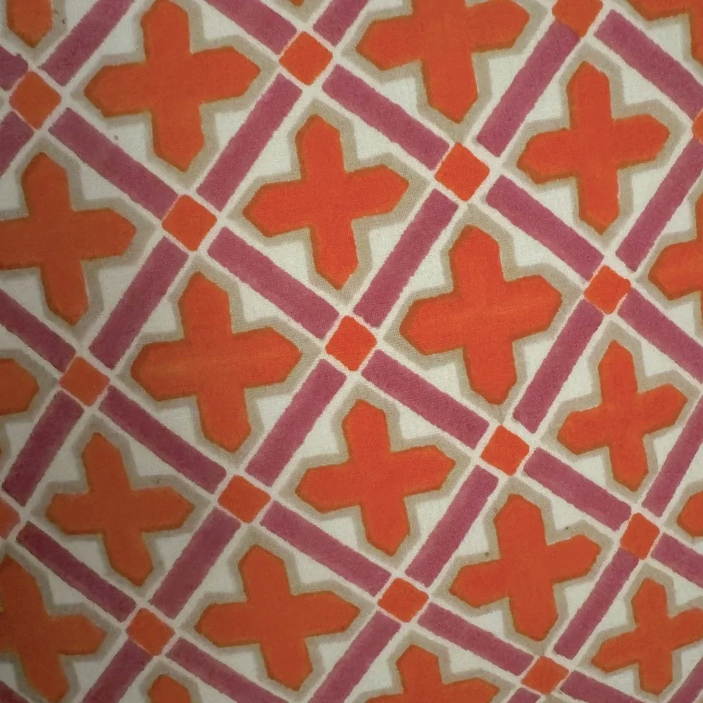 Two Jonathan Adler Accent Pillows 16” Square in Bold Orange & Purple Print